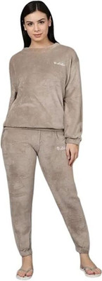 PAISO Women Solid Brown Night Suit Set