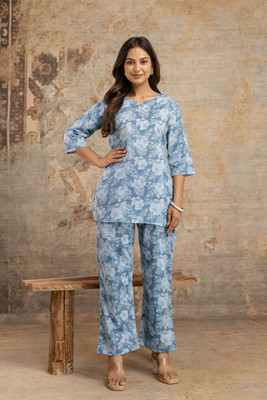 STYLE HEAVEN Women Printed Blue Top & Pyjama Set