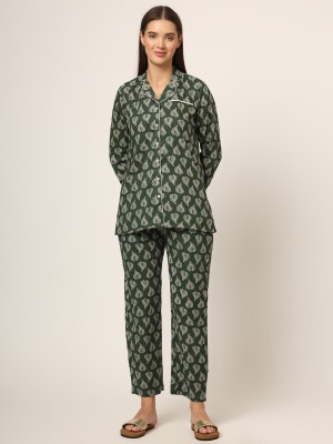 DIVENA Women Printed Green Night Suit Set