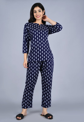 ZOYA GAARMENTS Women Printed Dark Blue Top & Pyjama Set