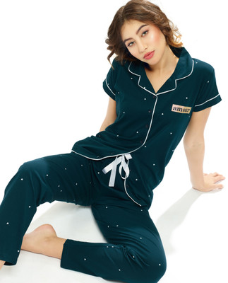 LOTIK Women Printed Green Shirt & Pyjama set
