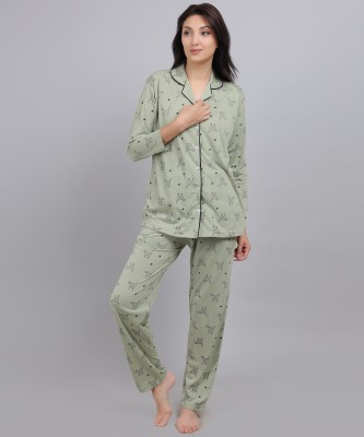 The Sleep Intimo Women Printed Light Green Shirt & Pyjama set