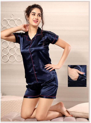 KV2 Women Solid Blue Top & Shorts Set