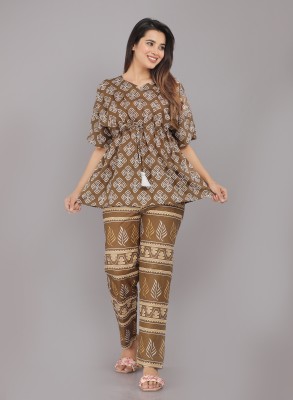 ap2kurti Women Printed Brown Top & Pyjama Set