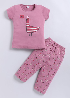 GEMINI LABEL Girls Printed Pink Night Suit Set