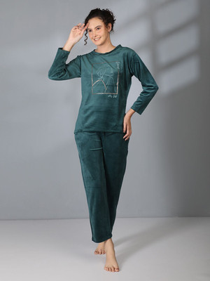 Duchess Women Printed Green Night Suit Set