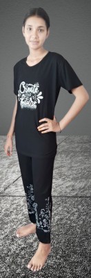 GSGARMENT Women Printed Black Top & Pyjama Set