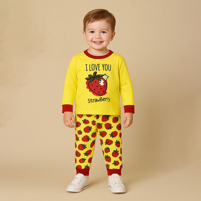 Kidbea Baby Boys & Baby Girls Printed Yellow Night Suit Set