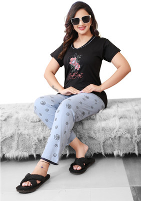JALKIDS Women Solid Black Top & Pyjama Set