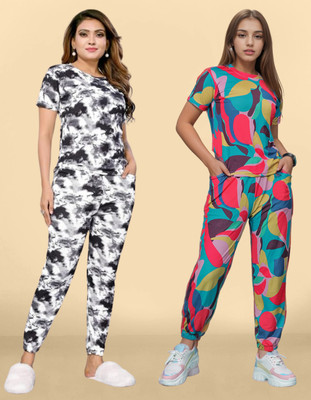 JNVADDORIYA Women Printed Black, Light Green Night Suit Set