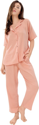 piu Women Solid Orange Shirt & Pyjama set
