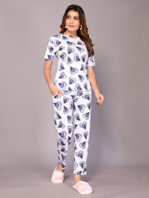 HouseOfCommon Women Printed White Night Suit Set