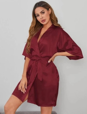 MARDIA Women Solid Maroon Night Suit Set
