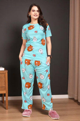 FASHION GREAB Women Printed Pink Top & Pyjama Set