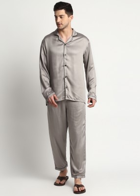 Shopbloom Men Printed Grey Night Suit Set