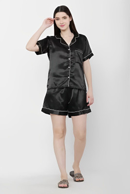 A V Sarees Women Solid Black Top & Shorts Set