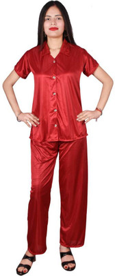 Fusion View Women Solid Red Night Suit Set