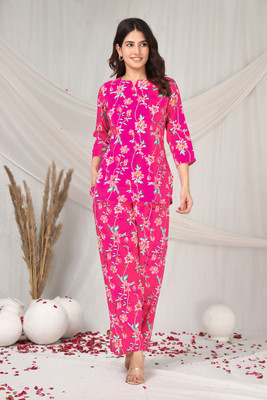 Kadri Women Printed Pink Night Suit Set