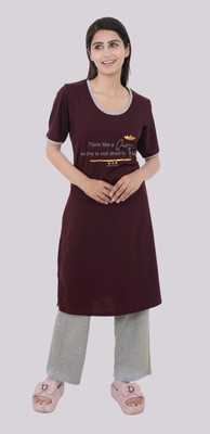 GEE 5 Women Graphic Print Maroon Night Suit Set