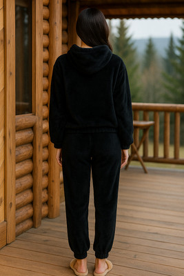 SKG Women Self Design Black Night Suit Set