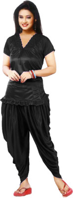 mysie Women Solid Black Night Suit Set