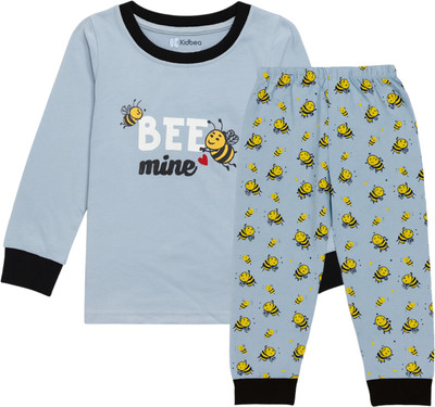 Kidbea Baby Boys & Baby Girls Printed Blue Night Suit Set