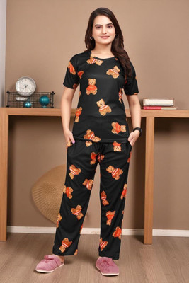 FASHION GREAB Women Printed Pink Top & Pyjama Set