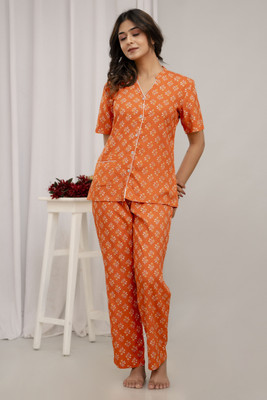 DreamBe Women Floral Print Orange Night Suit Set