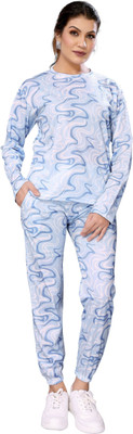 HouseOfCommon Women Embellished White, Blue Night Suit Set