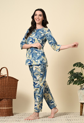 DreamBe Women Printed Beige, Multicolor Night Suit Set