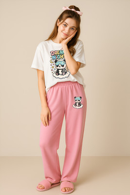 My Swag Women Printed Pink, White Night Suit Set