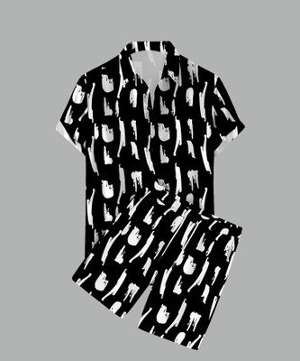 TANISHA FASHION Men Printed Black Night Suit Set