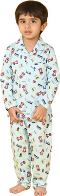 Jam & Sugar Boys Printed Dark Blue Night Suit Set