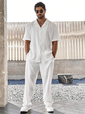 HARI TRENDZ CLOTHING Men Self Design White Night Suit Set