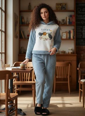 SKG Women Self Design Blue Night Suit Set