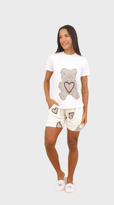 PramukhFashion Women Printed Silver Night Suit Set