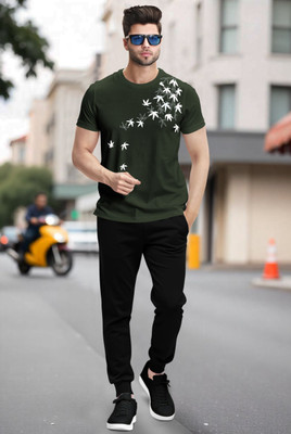 TRIPR Men Printed Green, Black Night Suit Set