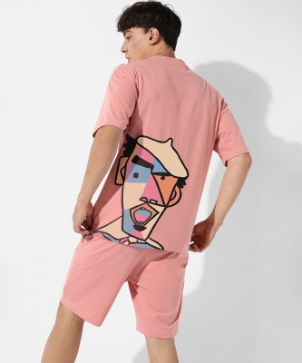 CAMPUS SUTRA Men Graphic Print Pink Top & Shorts Set