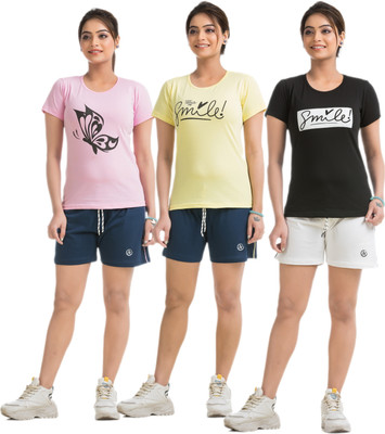 STYLE AK Women Printed Multicolor Top & Shorts Set