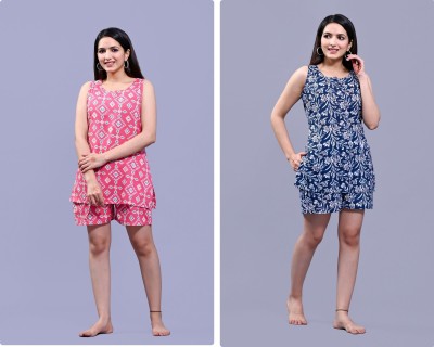 KRATI CREATIONS Women Printed Pink Top & Shorts Set