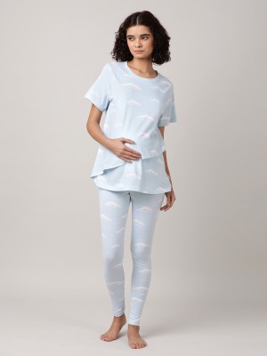 Mackly Women Abstract Blue Top & Pyjama Set