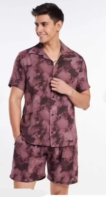 MUMIN Men Ombre/Dyed Maroon Shirt & Pyjama set