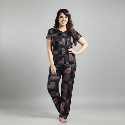 Sleepify Women Checkered, Printed Pink Night Suit Set