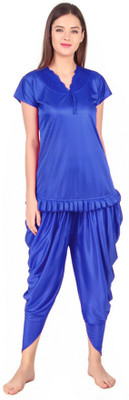mysie Women Solid Blue Night Suit Set