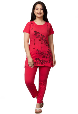 STARSEVEN Women Printed Red Night Suit Set