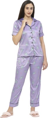 Smarty Pants Women Printed Purple Shirt & Pyjama set