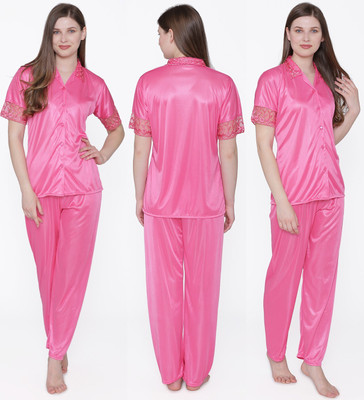Boosah Women Solid Pink Top & Pyjama Set