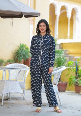 Yash Gallery Women Printed Blue, Yellow Top & Pyjama Set