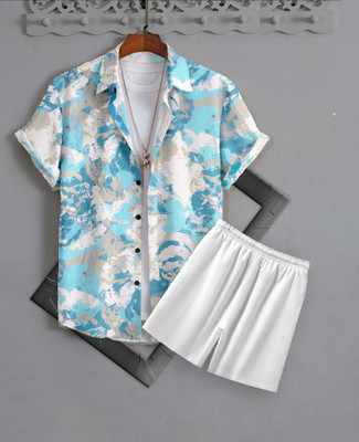 Azyroo Men Solid Blue Top & Shorts Set