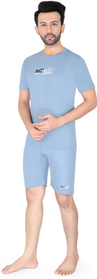 INTER CREATION Men Solid Multicolor Top & Shorts Set